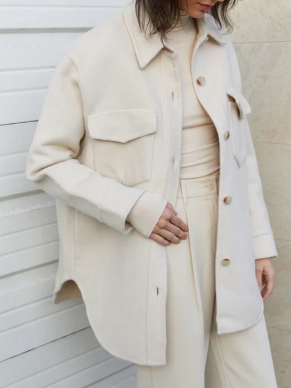 OAK + FORT Cream Oversized Wool Shacket Minimalist Old Money Luxury Neutral
